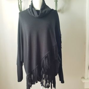 Chelsea & Theodore black fringe sweater top M